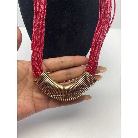 Vintage Charming Charlie Necklace Silver Tone Seed Bead Multi Strand Glass B#8 - Picture 7 of 8